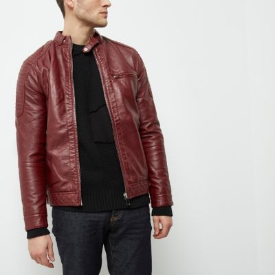 Red faux leather racer jacket